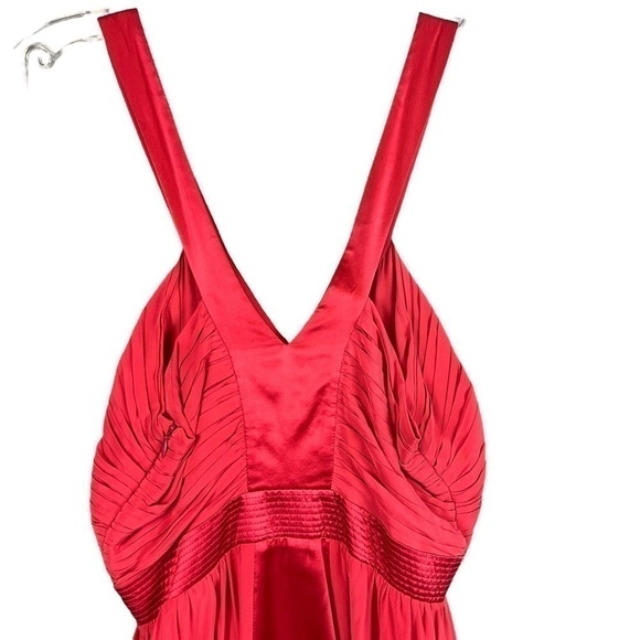 JACOB Silk Mini Dress Coral Plunge Fit Flare Medium Y2K Wedding Guest Party - Picture 9 of 11